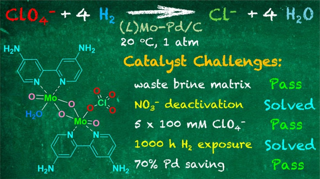 Graphical abstract of a molybdenum catalyst for perchlorate reduction.